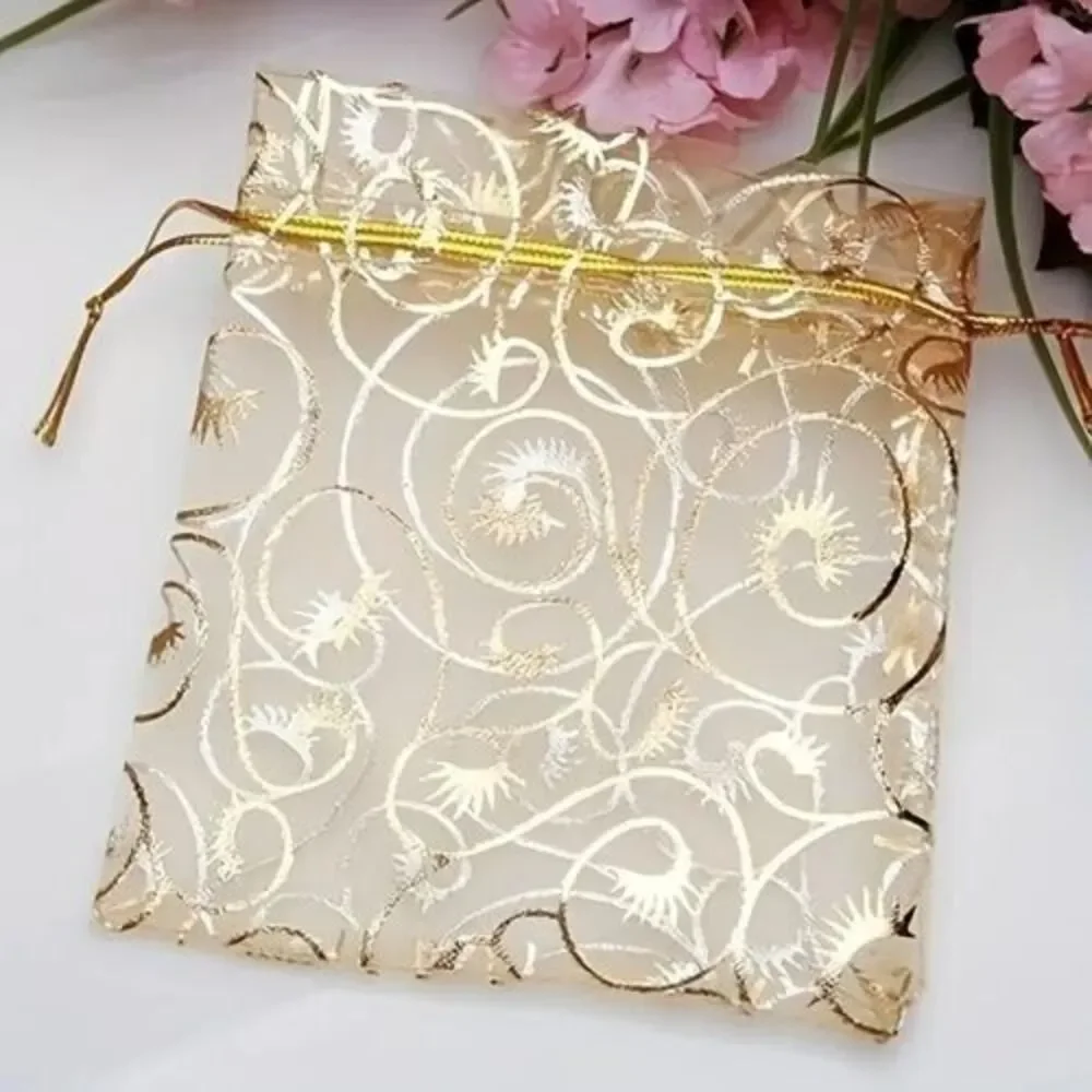 50 PCS Premium Organza Gold Drawstring Bags Wedding Favor Parties Jewlery Gifts